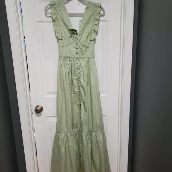 Self Portrait Pistachio cotton poplin maxi dress green 4 - Picture 2 of 8